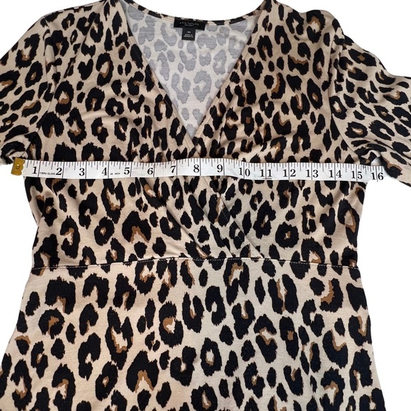 Ann Taylor Factory Faux Wrap Leopard Animal Print Belted Top Tan Black Brown XS - Picture 8 of 12